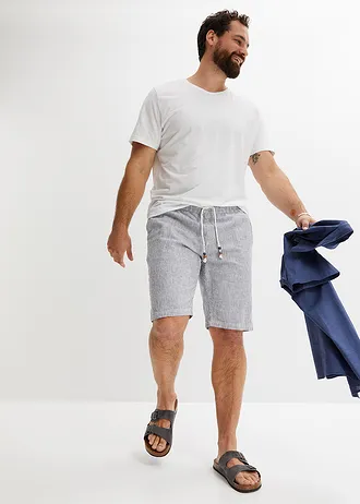 Bermuda met linnen, regular fit, Kleur: donkerblauw/wit gestreept