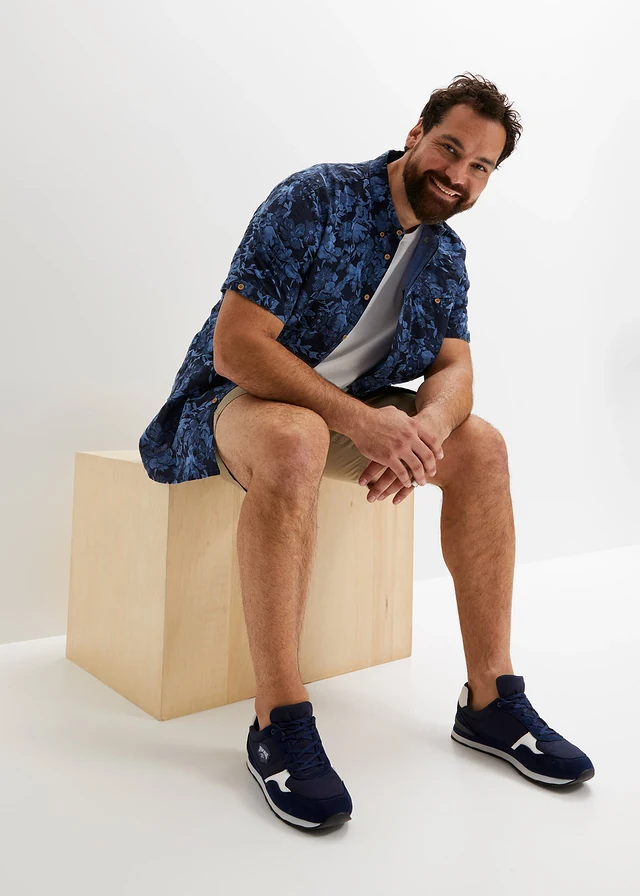 Seersucker overhemd met korte mouwen, Kleur: blauw gebloemd
