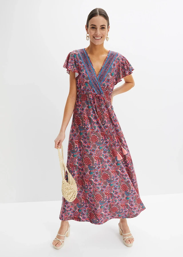 Gedessineerde maxi jurk van jersey, Kleur: roze