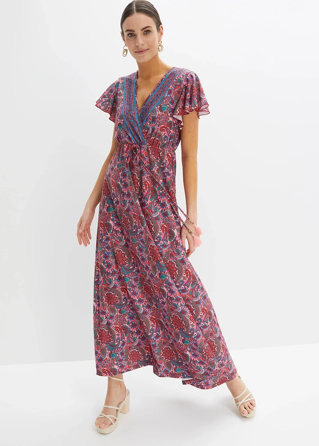 Gedessineerde maxi jurk van jersey, Kleur: roze
