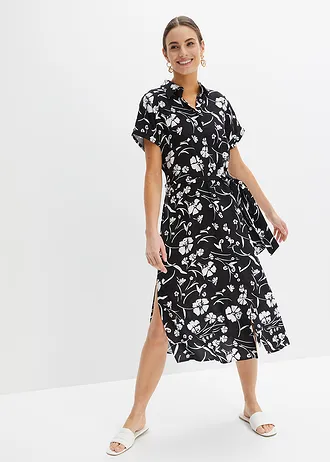 Overhemdjurk van viscose • zwart-wit gebloemd • bonprix online shop
