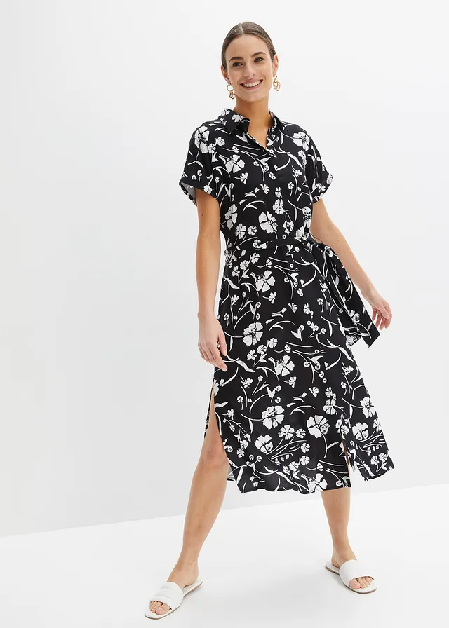 Overhemdjurk van viscose • zwart-wit gebloemd • product-page.page-title-suffix