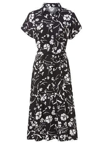 Overhemdjurk van viscose • zwart-wit gebloemd • bonprix online shop