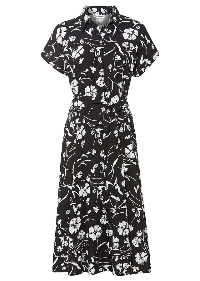 Halenkové šaty z čisté viskózy, barva: černá + bílá