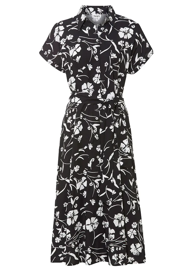 Overhemdjurk van viscose • zwart-wit gebloemd • bonprix online shop