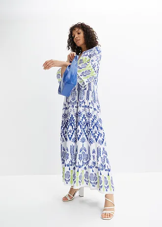 Robe longue en viscose fluide, Couleur: blanc/bleu/vert