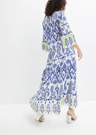 Maxi jurk van soepele viscose, Kleur: wit/blauw/groen met print
