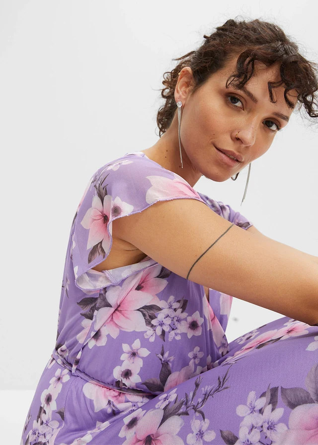 Robe midi imprimée en mesh • parme à fleurs • product-page.page-title-suffix