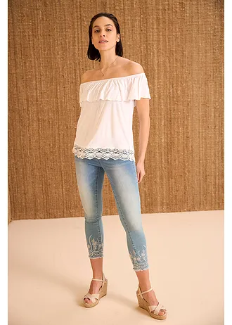 Jeansy o kroju skinny, mid waist, cropped • jasnoniebieski denim • sklep bonprix