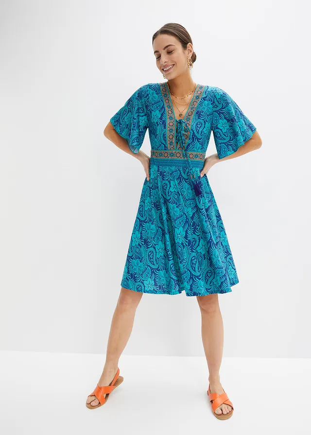 Jersey jurk, Kleur: turkoois paisley