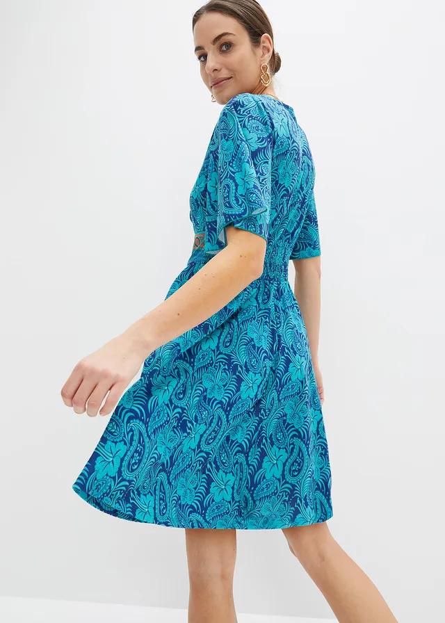 Jersey jurk, Kleur: turkoois paisley