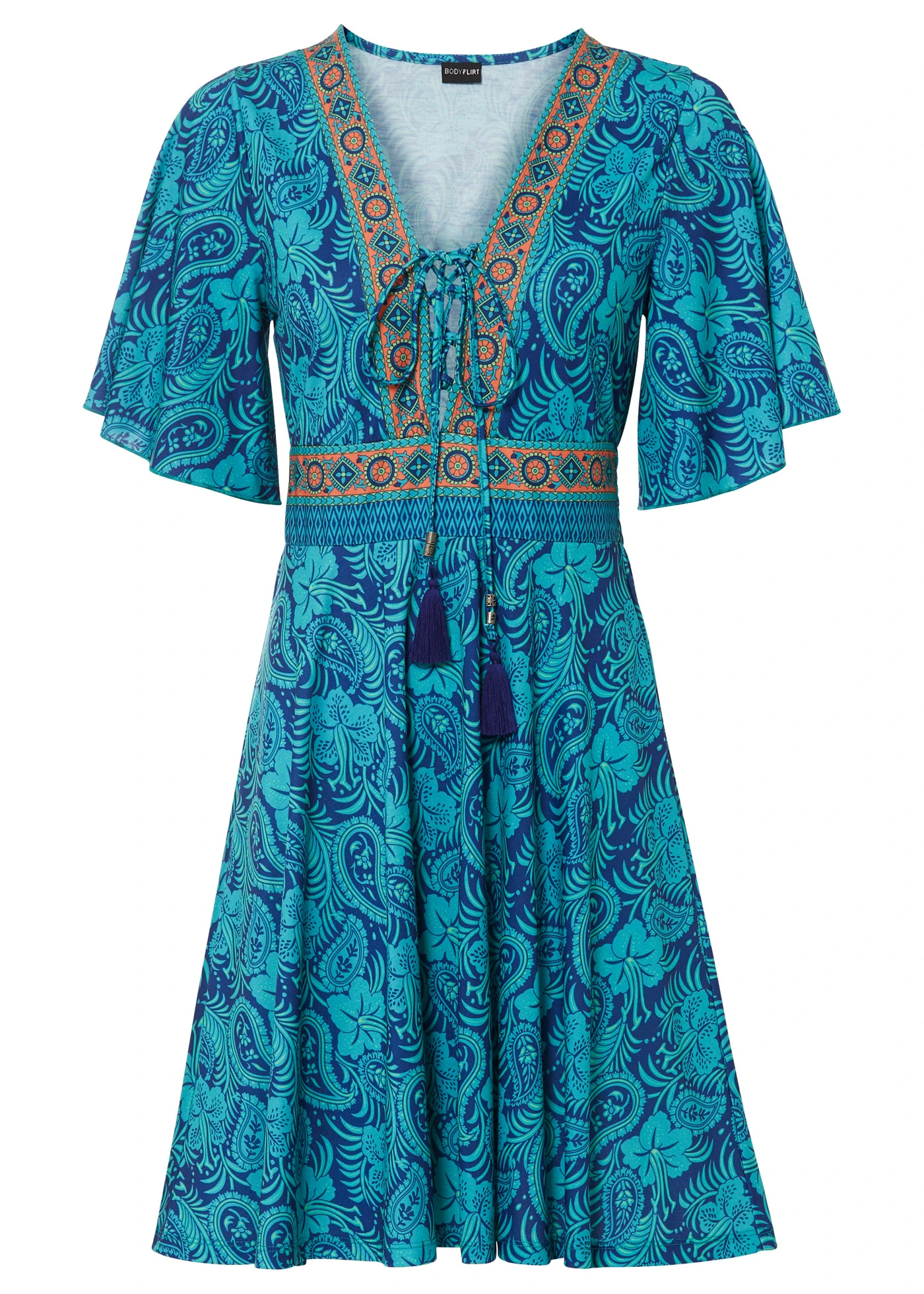 Jersey jurk • turkoois paisley • bonprix online shop