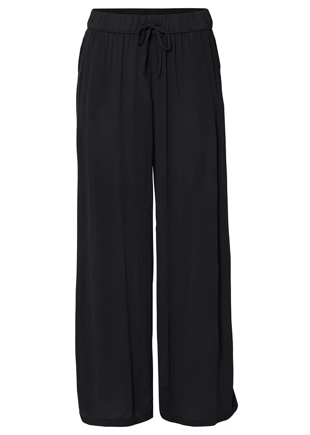 Pantalon en viscose, taille élastiquée, Couleur: noir