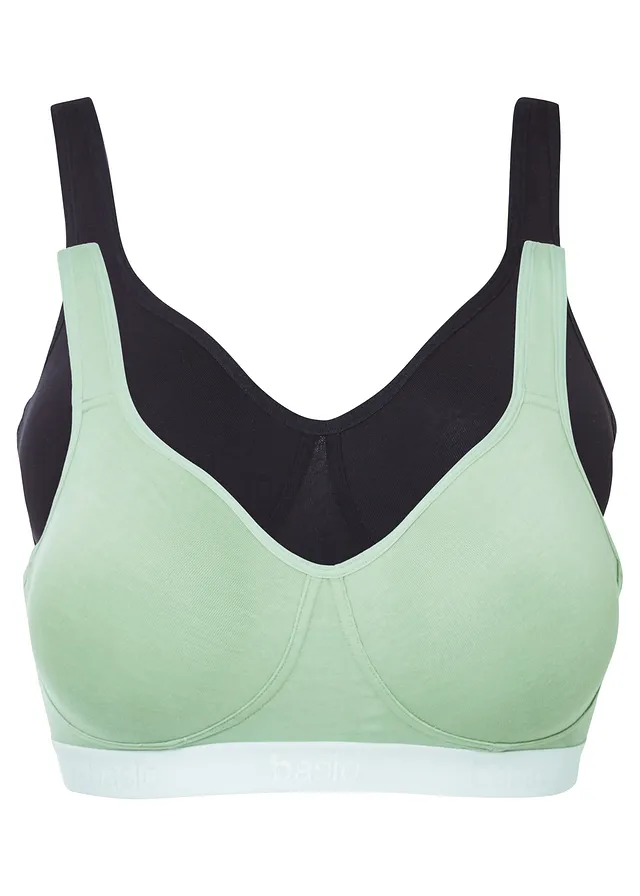 T-shirt bh zonder beugels (set van 2) met biologisch katoen • soft groen+zwart • bonprix online shop