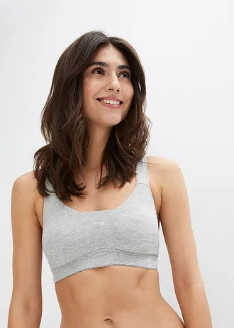 T-shirt bh zonder beugels met katoen (set van 2), Kleur: lichtgrijs gemêleerd+wit