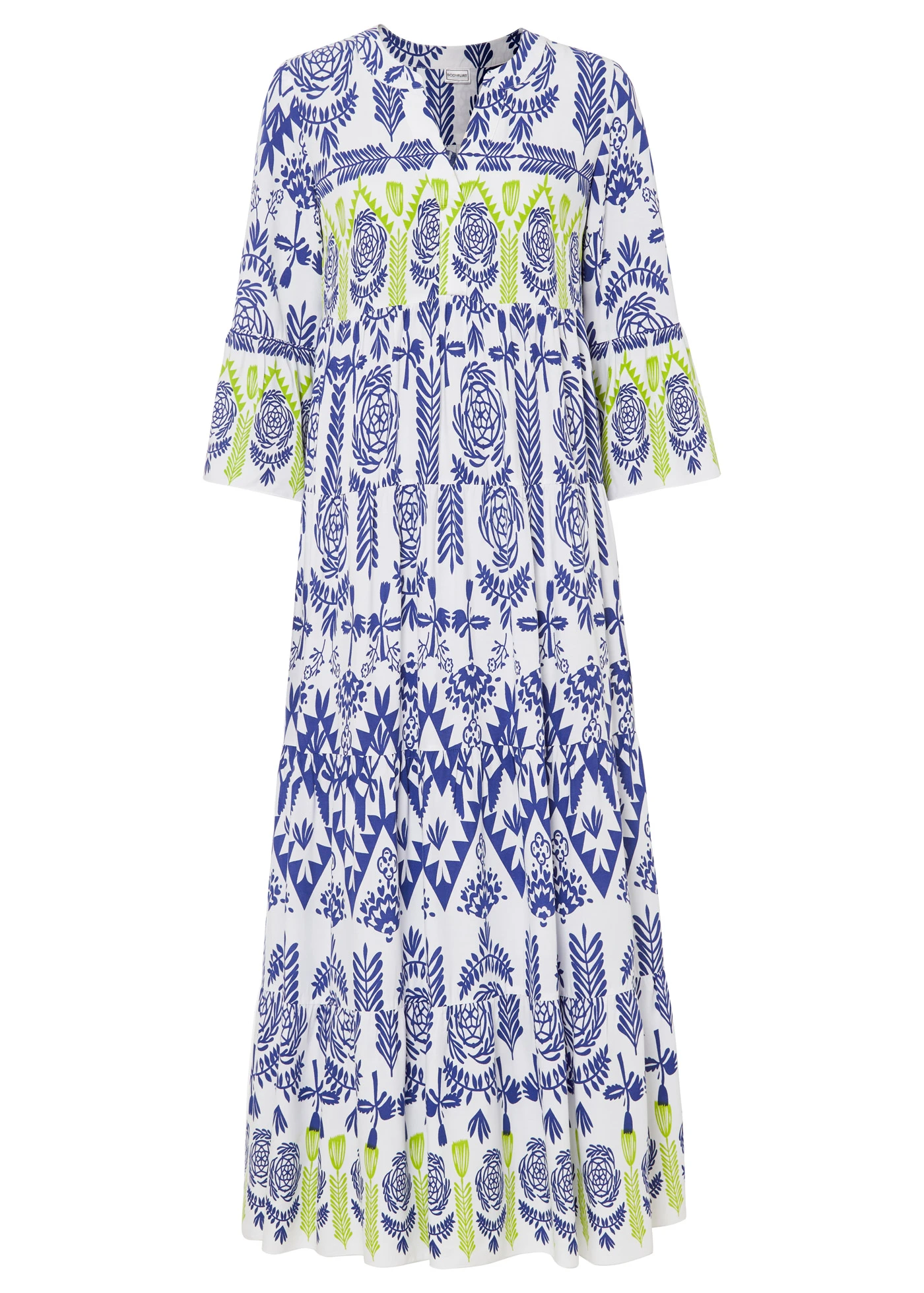 Maxi jurk van soepel vallende viscose • wit...-blauw-groen • bonprix online shop