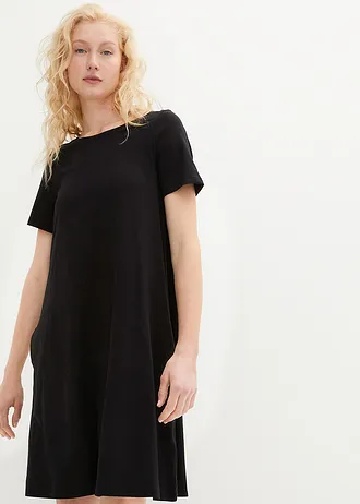 Rochie din tricot de bumbac cu fire cu flameuri • negru • magazin bonprix