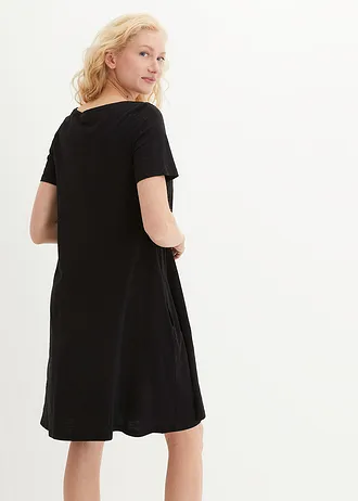 Rochie din tricot de bumbac cu fire cu flameuri • negru • magazin bonprix