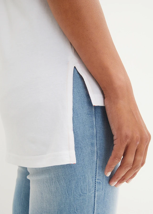 T-shirt coton imprimé et fendu sur le côté • blanc imprimé • product-page.page-title-suffix