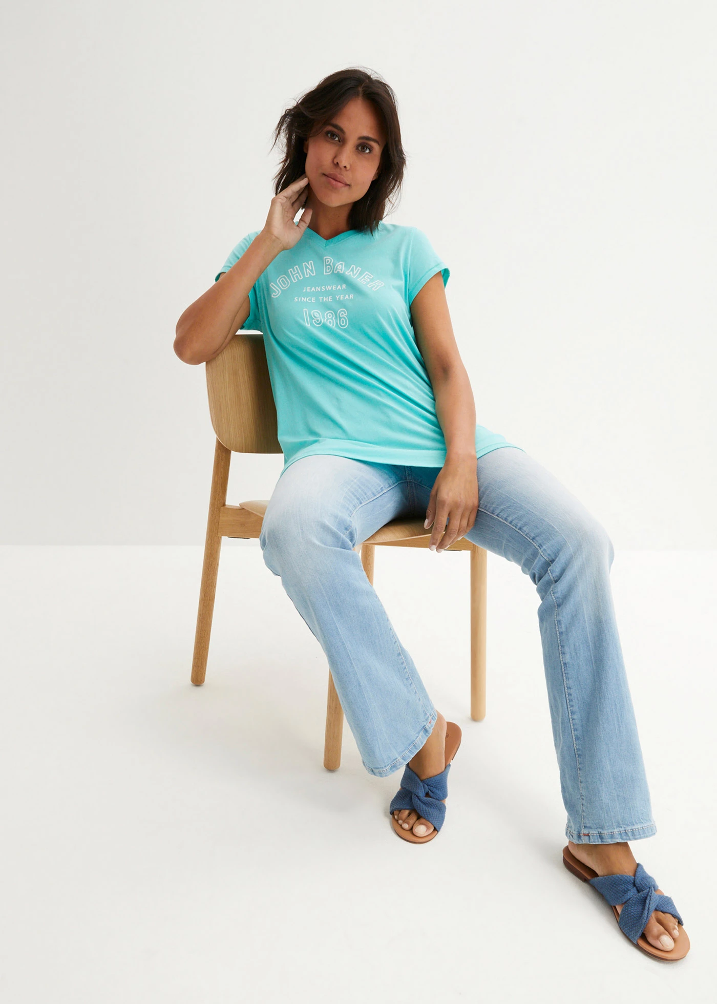 Dlouhé triko z čisté organické bavlny • tichomořská modrá s potiskem • bonprix obchod