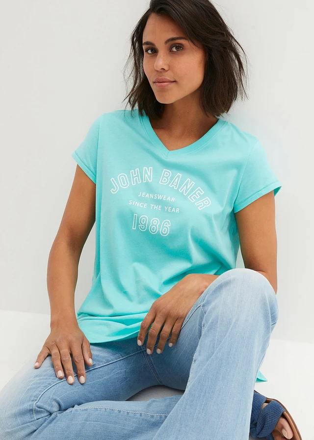 Longshirt, Kleur: Pacifisch groen met print