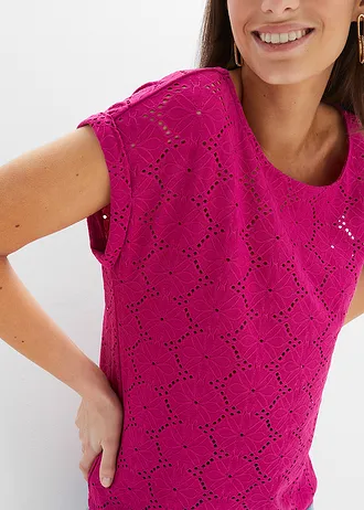 Triko s dírkovanou výšivkou • fuchsiově pink • bonprix obchod