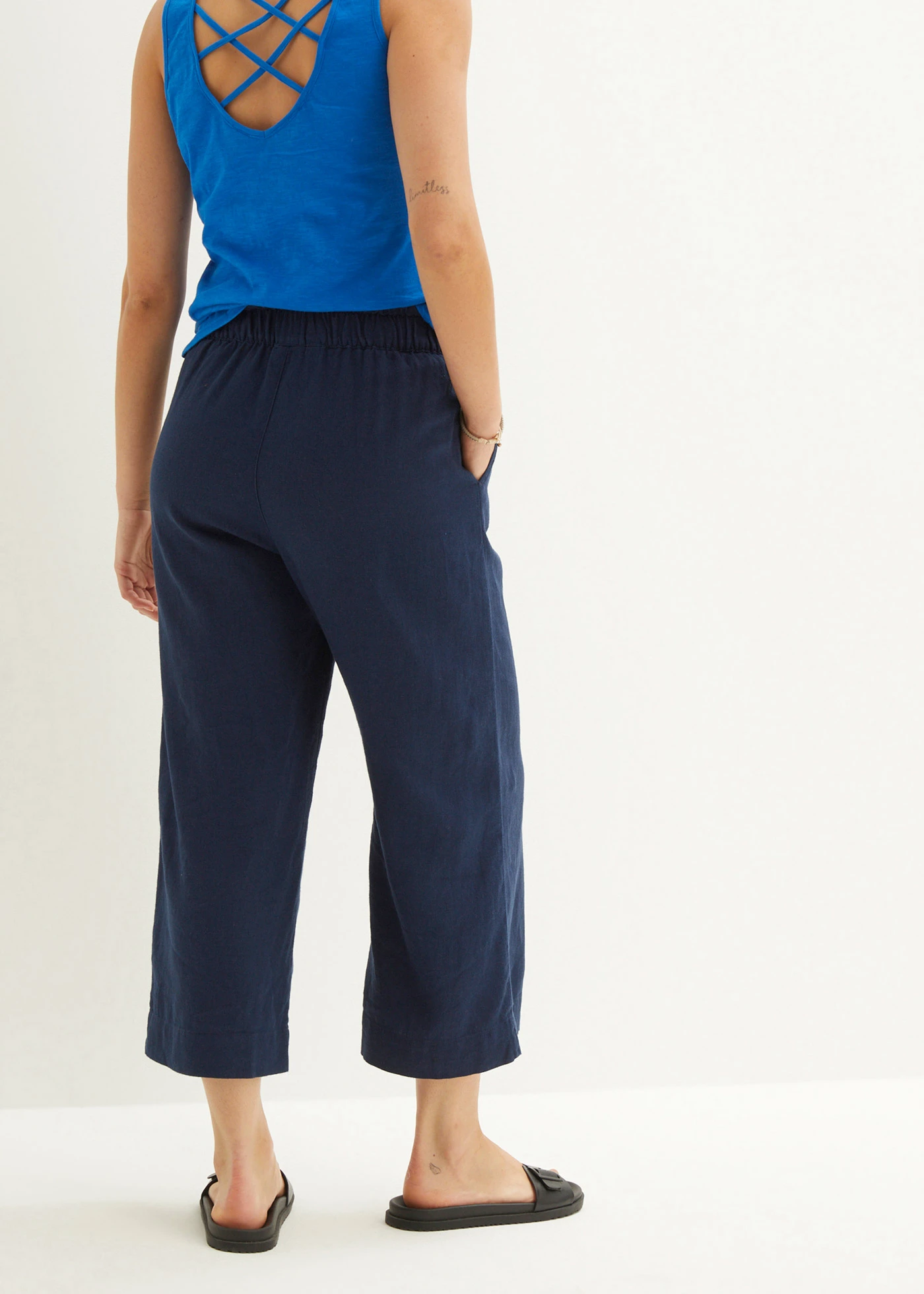 Culotte met linnen, tot op de kuit • donkerblauw • bonprix online shop