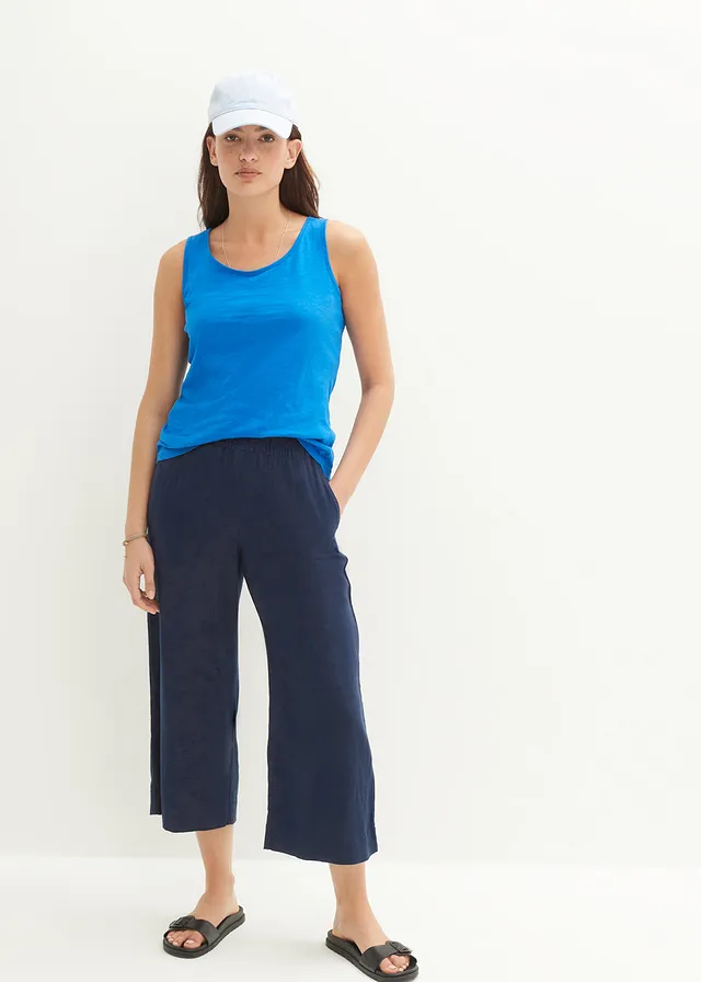 Culotte met linnen, tot op de kuit • donkerblauw • bonprix online shop