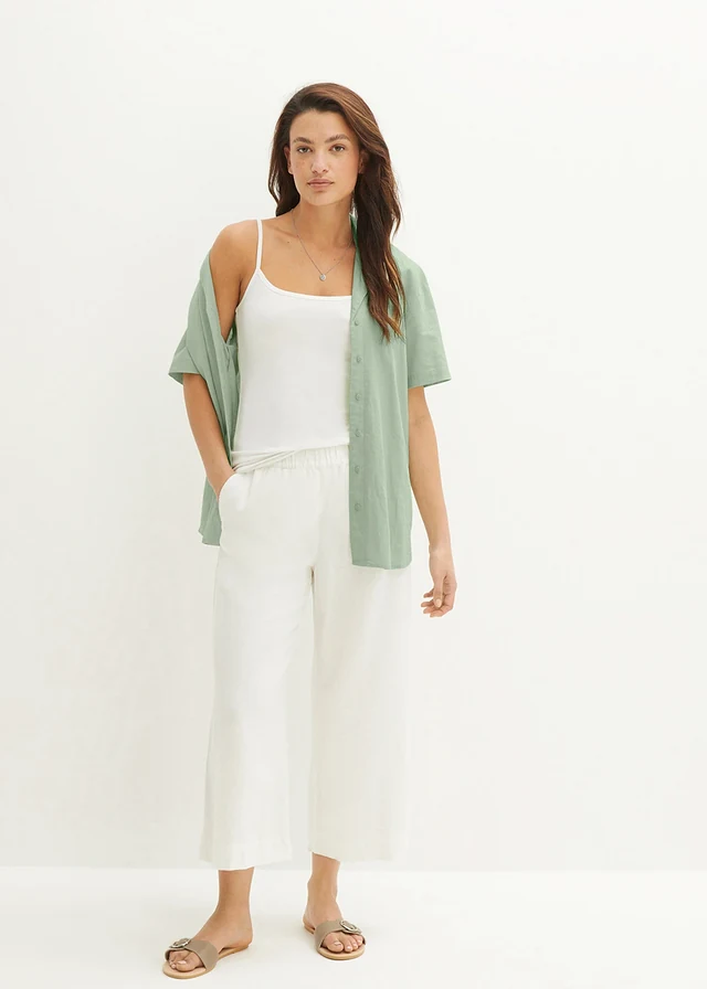 Culotte met linnen, tot op de kuit, Kleur: wit