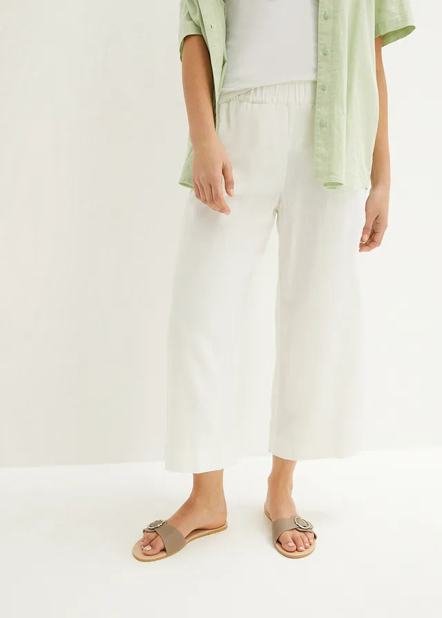 Culotte met linnen, tot op de kuit, Kleur: wit