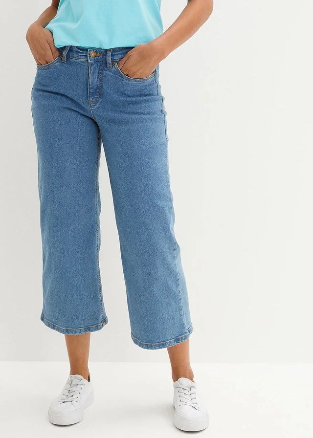Jean large, taille mi-haute, raccourci, Couleur: bleu denim