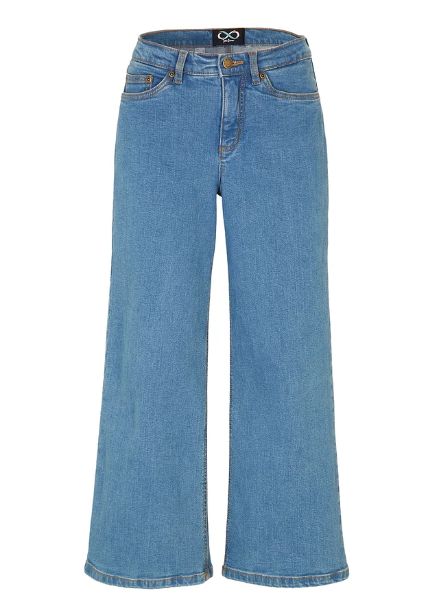 Wide leg jeans mid waist, cropped, Kleur: blue stone