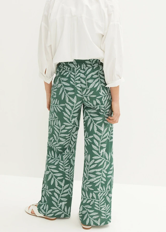 Pantalon palazzo en viscose, Couleur: vert foncé-blanc imprimé