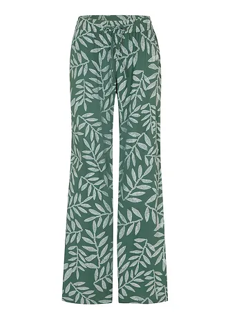 Pantaloni palazzo din viscoză fluidă • verde închis/alb imprimat • magazin bonprix