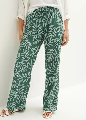 Pantaloni palazzo din viscoză fluidă • verde închis/alb imprimat • magazin bonprix