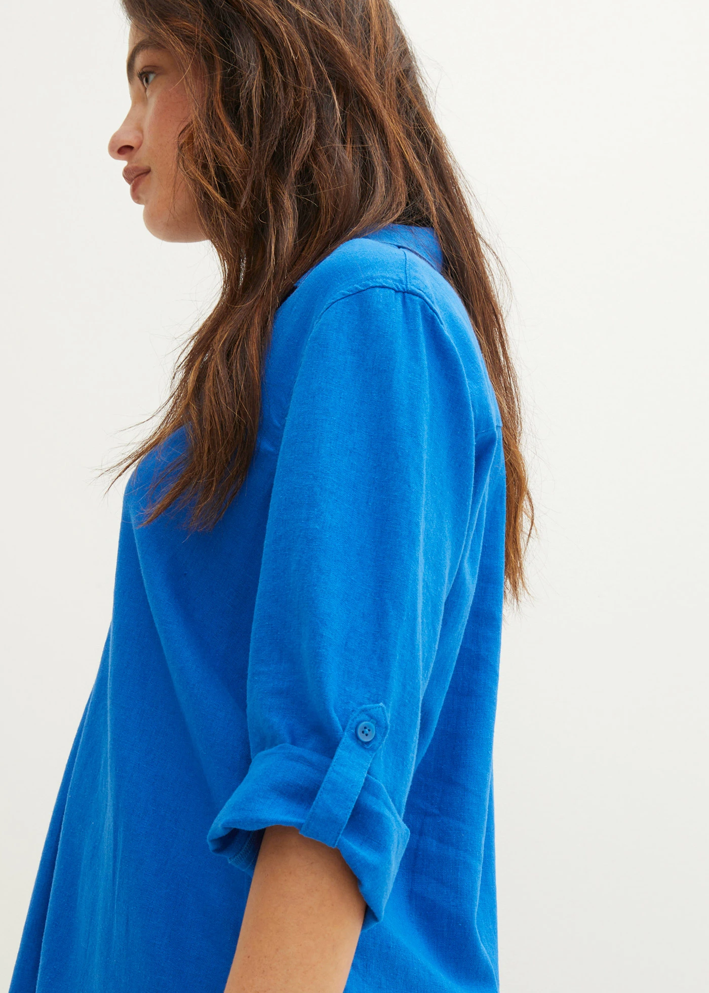 Blouse manches 3/4 en lin mélangé • bleu azur • Boutique bonprix