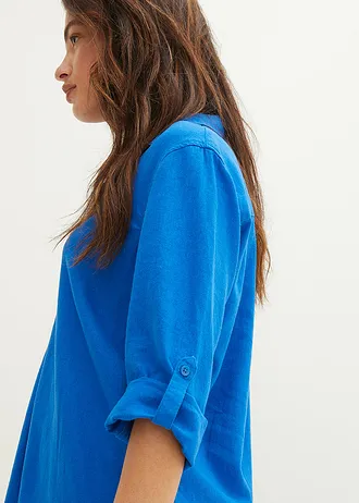 Blouse manches 3/4 en lin mélangé • bleu azur • Boutique bonprix