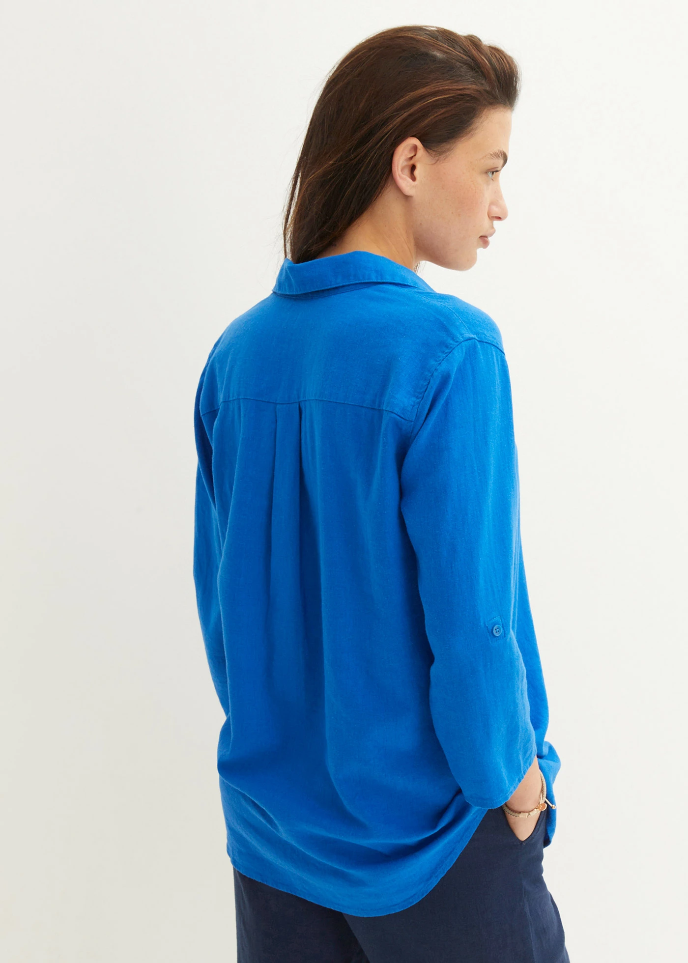 Blouse manches 3/4 en lin mélangé • bleu azur • Boutique bonprix