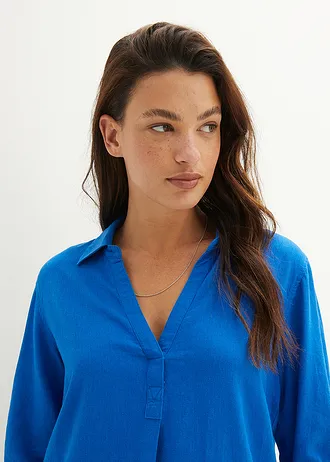 Blouse manches 3/4 en lin mélangé • bleu azur • Boutique bonprix