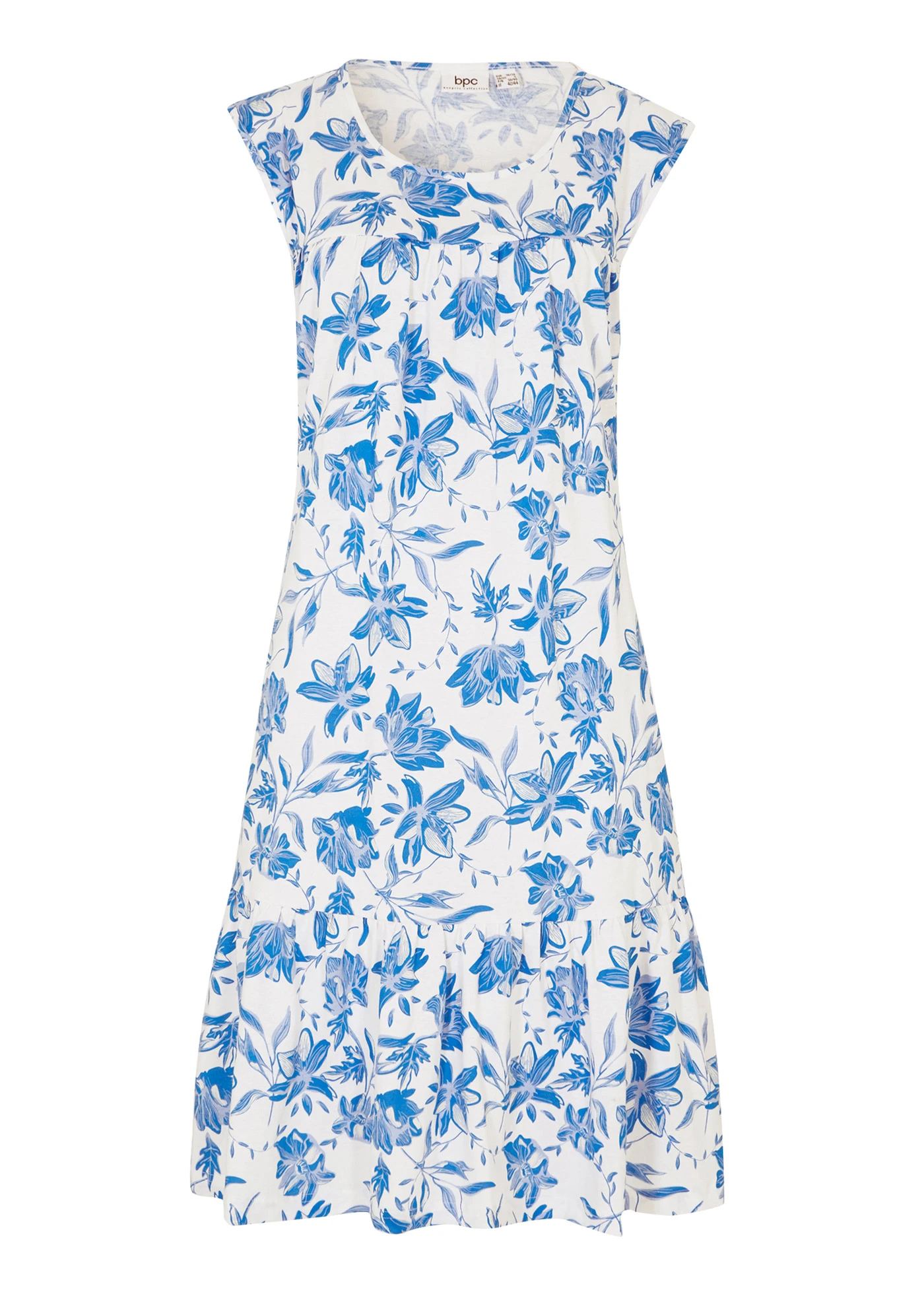 Rochie midi din bumbac 100% • alb/albastru-azur înflorat • magazin bonprix