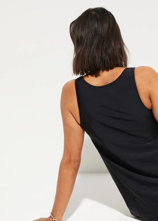 Sneldrogende tankini, lange maten (2-dlg. set), Kleur: zwart