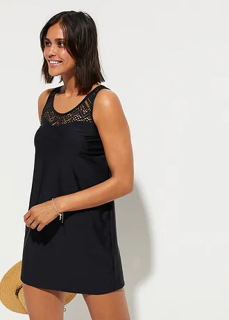 Tankini long (ens. 2 pces) avec dentelle, séchage rapide • noir • Boutique bonprix