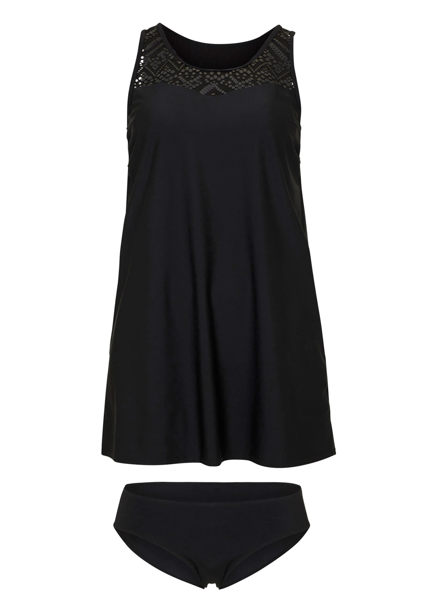 Tankini long (ens. 2 pces) avec dentelle, séchage rapide • noir • Boutique bonprix