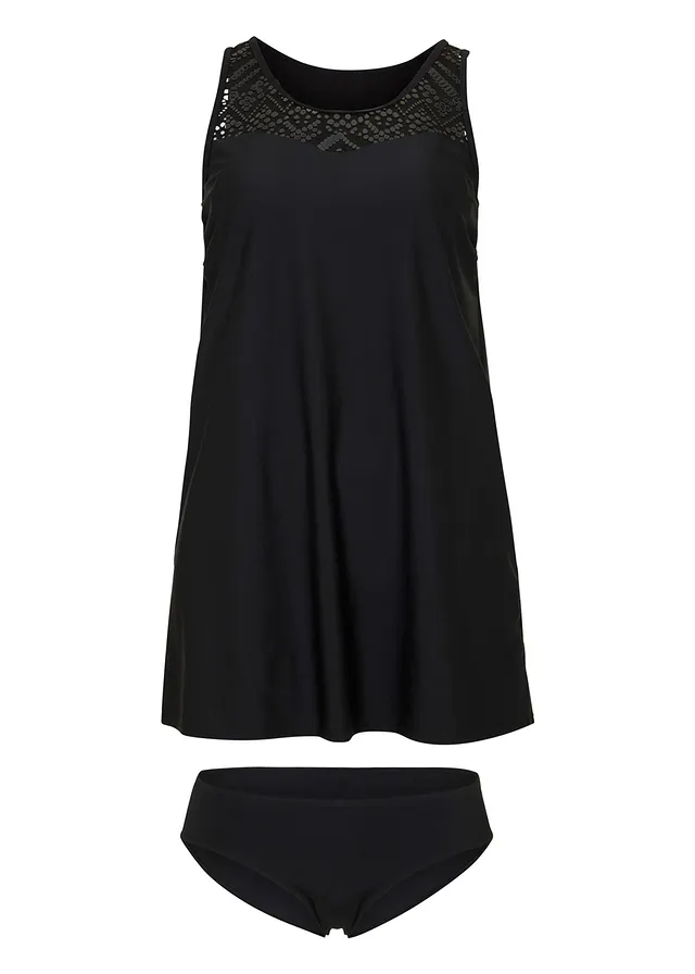 Sneldrogende tankini, lange maten (2-dlg. set), Kleur: zwart