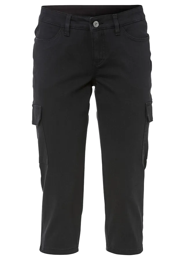 Pantaloni cargo capri din material elastic, cu bumbac