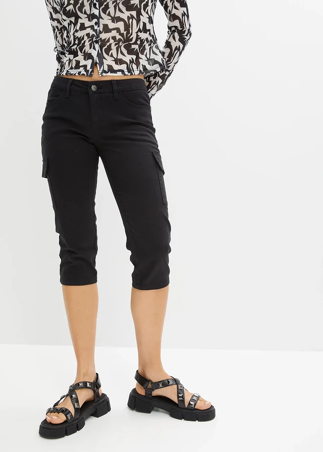Pantacourt en coton extensible, Couleur: noir
