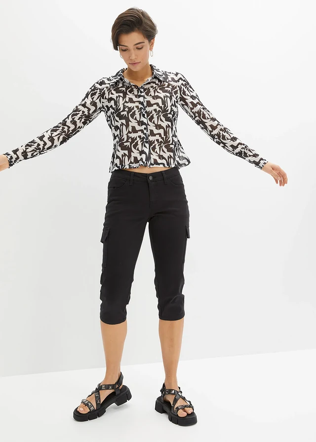 Pantacourt en coton extensible, Couleur: noir