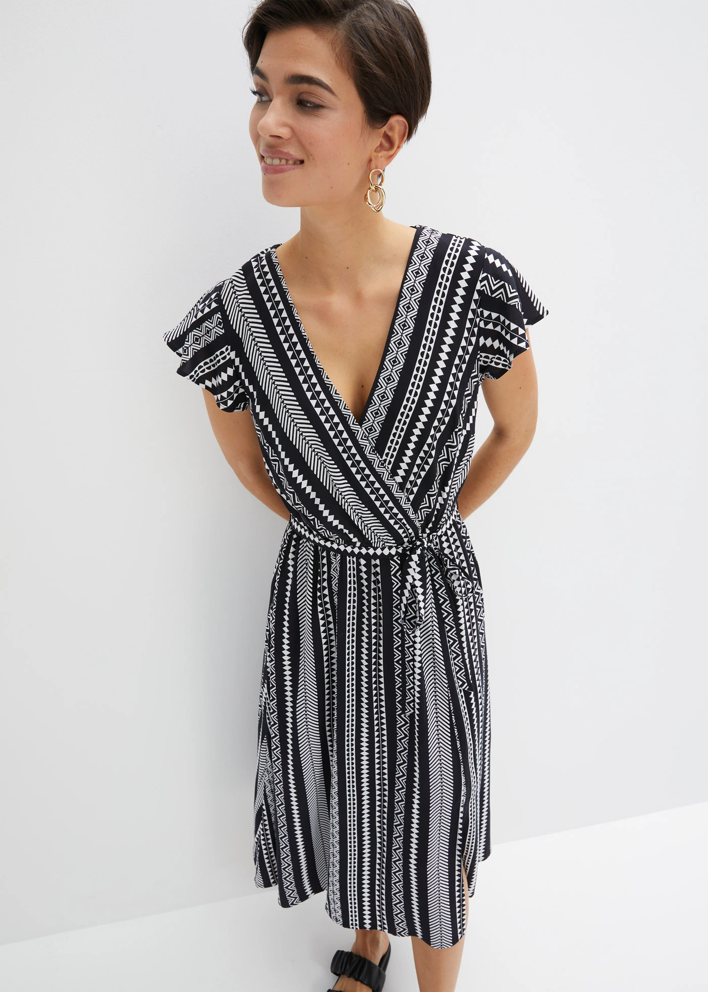 Midi jurk van viscose • zwart/wit gestreept • bonprix online shop