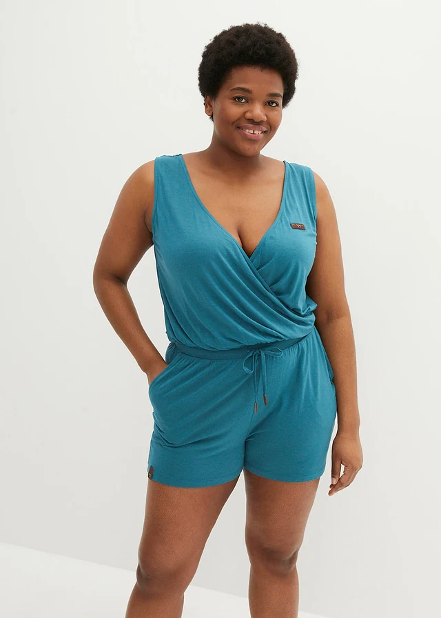 Combishort en jersey viscose, Couleur: vert poivre
