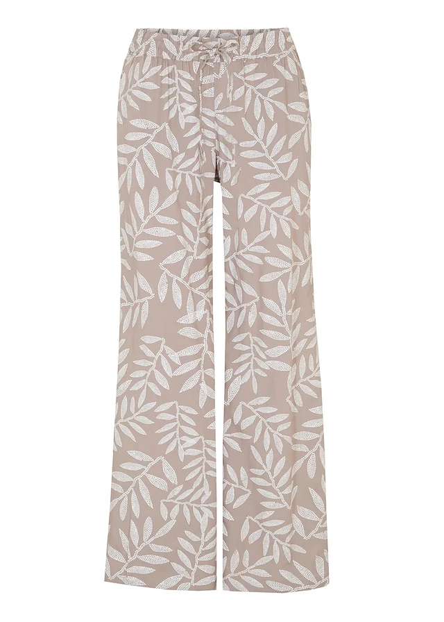 Gedessineerde palazzo broek van soepele viscose, Kleur: taupe-wit gedessineerd